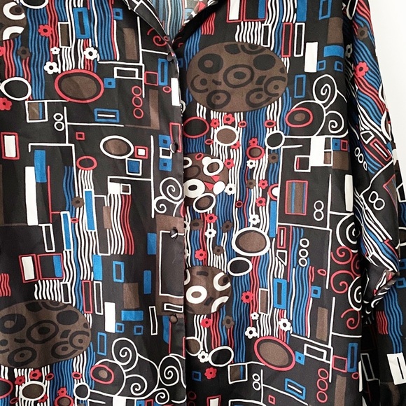 Vintage Diane Von Furstenberg Geometric Shapes Blouse Button-Up Blouse Small - Picture 5 of 9